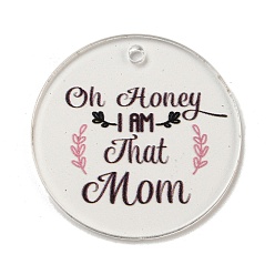 Coconut Brown Mother's Day Opaque Acrylic Pendants, Flat Round with Word, Coconut Brown, 45x3mm, Hole: 3.5mm