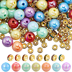 (52) Непрозрачная лаванда Наборы для изготовления ювелирных изделий своими руками, включают в себя латунные бусины-разделители со стразами и непрозрачные акриловые бусины, разноцветные, 12x11 мм, отверстие : 2.5 мм, 296 шт / комплект