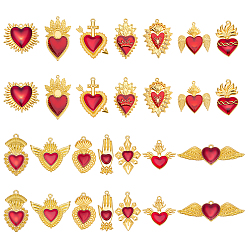 Красный 28 шт. 14 стили для самостоятельного изготовления бижутерии в форме сердца, включая подвески из эмалевого сплава, оправы для подвесок со стразами и оправы для подвесок с кабошонами, красные, 29~59x15~40x2.5~5 мм, отверстие : 1.6~2.2 мм, 2 шт / стиль