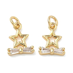 Звезда Латунь прокладывает кубические циркониевые прелести, без свинца и без кадмия, стойки покрытие, долговечный, реальный 18 k позолоченный, звезда, 10.5x8x2.5 мм, Перейти кольцо: 4x0.8 мм, внутренний диаметр: 2.5 мм