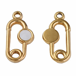 Golden 304 Stainless Steel Pendants, with White Shell, Oval, Golden, 20x10x2mm, Hole: 1.6mm