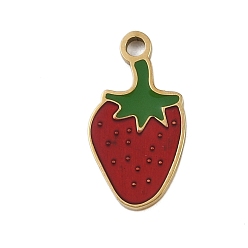 Клубника 304 из нержавеющей стали шармы эмали, золотые, клубника, 16x8.5x1.5 мм, отверстие : 1.6 мм