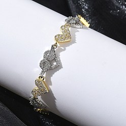 Real Gold Plated & Real Platinum Plated Браслеты-цепочки с микропаве в форме сердца и прозрачными кубическими циркониями для женщин, долговечный, стойки покрытие, без кадмия и без свинца, настоящее золото и платина, 7.09 дюйм (18 см)