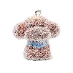 Верблюжий Флокированные подвески из непрозрачной смолы, плюшевый пес, с железной платиной петлей, верблюжие, 29x25x29 мм, отверстие : 2 мм