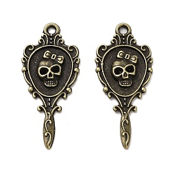 Antique Bronze Tibetan Style Alloy Pendants, Cadmium Free & Lead Free, Key with Skull, Antique Bronze, 33.5x15x3mm, Hole: 1.6mm, about 537pcs/1000g.