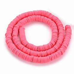 Cerise Handmade Polymer Clay Bead Strands, Heishi Beads, Disc/Flat Round, Cerise, 6x0.5~1mm, Hole: 2mm, about 320~447pcs/strand, 15.74 inch~16.92 inch