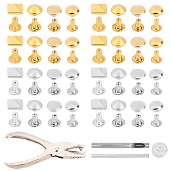 Mixed Color DIY Leather Craft Making, with Brass Rivet Studs, Iron Rivet & Iron Rivet Puncher, Alloy Handheld Puncher, Leather Tools, for Clothes Bag Shoes Leather Craft, Mixed Color, 0.6x0.6x0.3cm