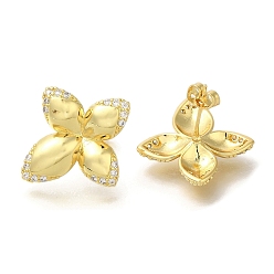 Настоящее золото 18K Серьги-гвоздики из латуни с микропаве из прозрачного кубического циркония, долговечный, без кадмия и без свинца, реальный 18 k позолоченный, 18.5x18.5 мм