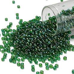 (167B) Transparent AB Grass Green Тохо 8/0 круглые бусины, японский бисер, (167 б) прозрачный ab трава зеленый, 3 мм, отверстие : 1 мм, Около 222 шт / 10 г