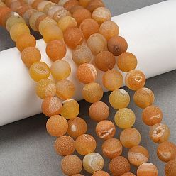 Оранжевый Натуральный druzy агатовые бусы пряди, круглые, матовые, окрашенная и подогревом, оранжевые, 10 мм, отверстие : 1.2 мм, около 38 шт / нитка, 15.16'' (38.5 см)