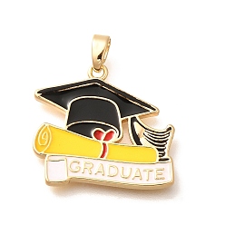 Желтый Латунь эмаль подвески, реальный 18 k позолоченный, стойки покрытие, без свинца и без кадмия, долговечный, очаровывать шляпу холостяка, желтые, 20.5x23.5x2 мм, отверстие : 4.5x2.5 мм