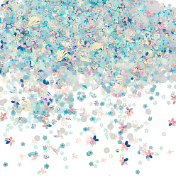 Разноцветный 100g светящиеся лазерные ПЭТ пластиковые блестки для ногтей, ногтей декоративные аксессуары, разнообразные, красочный, 4~14x4~12.5x0.2~4 мм, отверстие : 1~1.2 мм