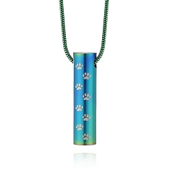 Синий Подвеска из нержавеющей стали ожерелья, колонна с отпечатком собачьей лапы, урна, ожерелья с прахом, синие, 15.75~23.62 дюйм (40~60 см)