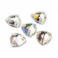 Mixed Color Rounded Triangle Shape Sew on Rhinestone, K5 Glass Rhinestone, Multi-Strand Link, Plated Flat Back, Sewing Craft Decoration, Mixed Color, 12x12x4.5mm, Hole: 1mm