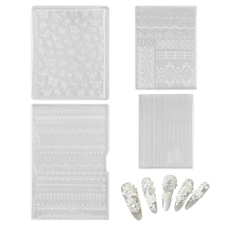 Clair 4 pcs 4 styles de moules en silicone, moule sculpté en dentelle, pour la fabrication de bijoux de résine de diy et la conception d'art d'ongle, rectangle, clair, 57~116x62~80x4~7.5mm, 1 pc / style