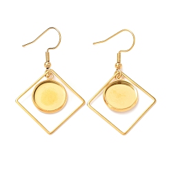 Золотой 201 нержавеющей стали серьги крюков, с плоскими круглыми настройками кабошон, ромб, золотые, лоток : 12 мм, 44 мм, 22 датчик, штифты : 0.6 мм