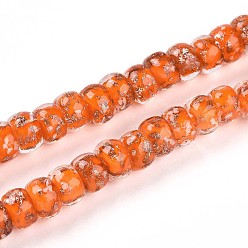 Коралловый Светящиеся стеклянные бусины ручной работы из золотой фольги, рондель, светится в темноте, коралл, 7~8.5x4.5~6.5 мм, отверстие : 1~1.5 мм, около 80 шт / нитка, 16.34 дюйм (41.5 см)