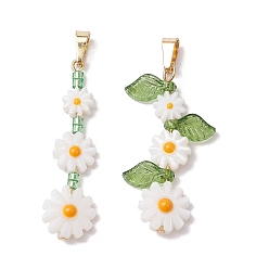 Белый 2 шт. 2 стили натуральные пресноводные ракушки эмалированные подвески, 3 подвески-цветы, с 304 фурнитурой из нержавеющей стали, золотые, белые, 34~35x10~13x4.5 мм, отверстие : 6~6.5x3 мм, 1 шт / стиль