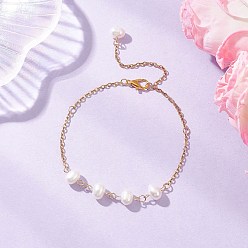 Белый Браслеты из натурального культивированного пресноводного жемчуга, 304 браслеты из нержавеющей стали с цепочками для женщин, с цинковым сплавом застежками омаров коготь, белые, 8 дюйм (20.2 см)