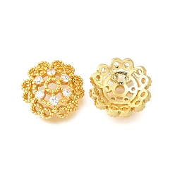 Настоящее золото 18K Колпачки для бусин из прозрачного кубического циркония с микропаве из латуни, долговечный, без кадмия и без свинца, стойки покрытие, реальный 18 k позолоченный, 14x4.5 мм, отверстие : 2 мм