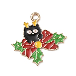 Cat Shape Рождественские эмали сплава подвески, золотой свет, форма кошки, 23.5x24x1 мм, отверстие : 2 мм