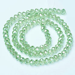 Pale Green Electroplate Glass Beads Strands, AB Color Plated, Faceted, Rondelle, Pale Green, 6x5mm, Hole: 1mm, about 85~88pcs/strand, 16.1~16.5 inch(41~42cm)