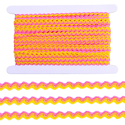 Золотистый 1 Рулон полиэстера с волнистой бахромой из пайеток, с картой дисплея 1pc картона, подарочные аксессуары, Волнообразная лента для аксессуаров одежды, золотые, 1/4 дюйм (8 мм), около 18.59 ярдов (17 м) / комплект