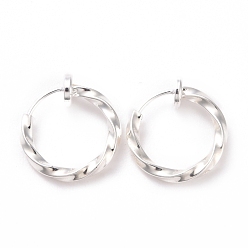 Серебро Витые серьги-кольца из латуни с гальваническим покрытием для женщин, серебряные, 12.5x4 мм, штифты : 0.7 мм