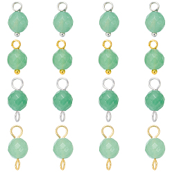 Green Aventurine 16Pcs 4 Style Round Natural Green Aventurine Pendants & Connector Charms, with Brass Findings, Mixed Color, 10.1~13.7mm, Hole: 1.8~2.5mm