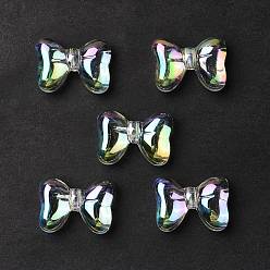 Pale Green UV Plating Rainbow Iridescent Acrylic Beads, Bowknot, Pale Green, 29x21x10mm, Hole: 2.8mm