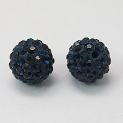 Montana Pave Disco Ball Beads, Polymer Clay Rhinestone Beads, Grade A, Round, Montana, PP12(1.8~1.9mm), 8mm, Hole: 1mm