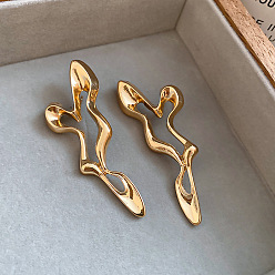 Golden Alloy Stud Earrings for Women, Heart, Golden, 60x20mm