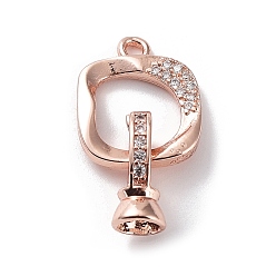 Rose Gold Rack Plating Brass Micro Pave Clear Cubic Zirconia Fold Over Clasps, Square, Cadmium Free & Lead Free, Long-Lasting Plated, Rose Gold, Square: 15x13x2mm, Clasp: 12x5.5mm, Inner Diameter: 4mm
