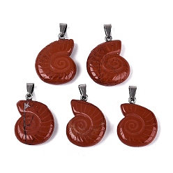 Jaspe Rouge Pendentifs naturels de jaspe rouge, charmes de conque, avec cliquet en acier inoxydable, couleur inox, 27.5~29.5x20~23x5.5~8.5mm, Trou: 7x4mm