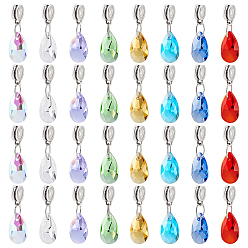 (52) Непрозрачная лаванда 32шт. 8 цвета стекла европейские подвески с подвесками, подвески с каплевидными отверстиями, Сплав с поручительств, платина, разноцветные, 30 мм, 4 шт / цвет