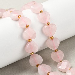 Розовый Кварц Природного розового кварца нитей бисера, граненое сердце любви, с бисером, 11.5x12.5x4.5 мм, отверстие : 0.9 мм, около 29~30 шт / нитка, 15.16'' (38.5 см)