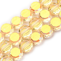 Лимонный шифон Стеклянные бусины с гальваническим покрытием , плоско-круглые, с половиным покрытием, граненые, лимонный шифон, 8x5 мм, отверстие : 1.2 мм, около 77 шт / нитка, 22.64'' (57.5 см)