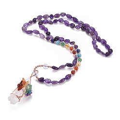 Аметист Природный аметист бисера кулон ожерелье, с природными смешанных каменных бус, природные кристаллы кварца и латунь, дерево, 18.11 дюйм (46 см)