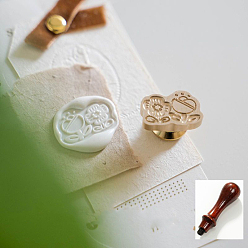 Цветок Золотая восковая печать, латунная головка штампа, с деревянной ручкой (цвет случайный), для приглашений, конверты, подарочная упаковка, цветок, 25 мм