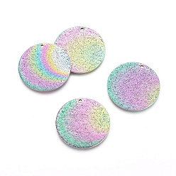Rainbow Color Ионное покрытие (ip) 304 текстурированные подвески из нержавеющей стали, плоско-круглые, Радуга цветов, 25x1 мм, отверстие : 1 мм
