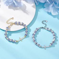 (52) Непрозрачная лаванда 2шт. 201 браслеты из нержавеющей стали, Браслеты из фарфора и керамики ручной работы для женщин. Крест, разноцветные, 7-1/2 дюйм (19 см)