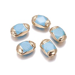 Золотой Синтетические бирюзовые бусины, край позолоченный, овальные, 22~24x13.5~14x8~8.5 мм, отверстие : 0.8 мм