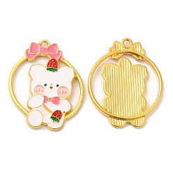 Золотой Подвески из эмали и сплава, долговечный, без кадмия, без никеля и без свинца, плоская круглая с подвеской в виде кролика, золотые, 35x27.5x2.3 мм, отверстие : 2 мм