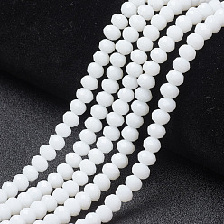White Opaque Solid Color Glass Beads Strands, Faceted, Rondelle, White, 8x6mm, Hole: 1mm, about 72pcs/strand, 16.14 inch(41cm)
