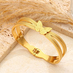 Golden 304 Stainless Steel Hinged Bangles for Women, Butterfly, Golden, Inner Diameter: 1.89 x2.36 inch(4.8x6cm)