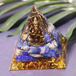 Синий Генераторы энергии смолы оргонитовой пирамиды, чипсы из натурального лазурита рейки внутри для украшения стола домашнего офиса, синие, 60x60x60 мм