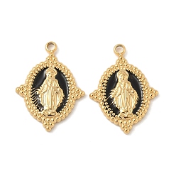 Черный 304 нержавеющей стальной эмали подвески, овал с подвесками Девы Марии, ионное покрытие (ip), реальный 18 k позолоченный, чёрные, 19x14x2 мм, отверстие : 1.4 мм