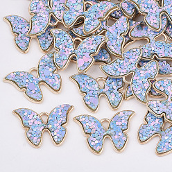 Разноцветный Подвески из сплава , с блестками, бабочка, золотой свет, Небесно-голубой, 15.5x22x2.5 мм, отверстие : 1.5 мм