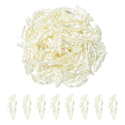 Beige 80Pcs ABS Plastic Imitation Pearl Pendants, Feather, Beige, 40x14mm, Hole: 1mm