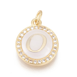 Letter O Латунные микро проложить кубического циркония подвески, с оболочкой, долговечный, без свинца, без кадмии и без никеля, реальный 18 k позолоченный, плоские круглые с буквы, прозрачные, letter.o, 16x13.5x3 мм, отверстие : 3 мм